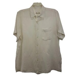 Tasso Elba White Soft Linen Shirt Men’s Large Short Sleeve 100% Linen Classic